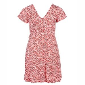 JESSICA HOWARD Red Short Sleeve Floral Faux Wrap Dress